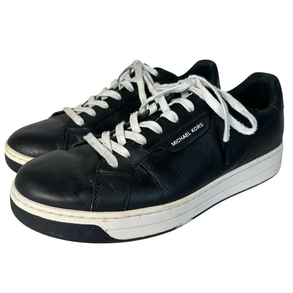 Michael Kors Sneakers Keating Low Top Lace Up Leather Shoes Black White 8